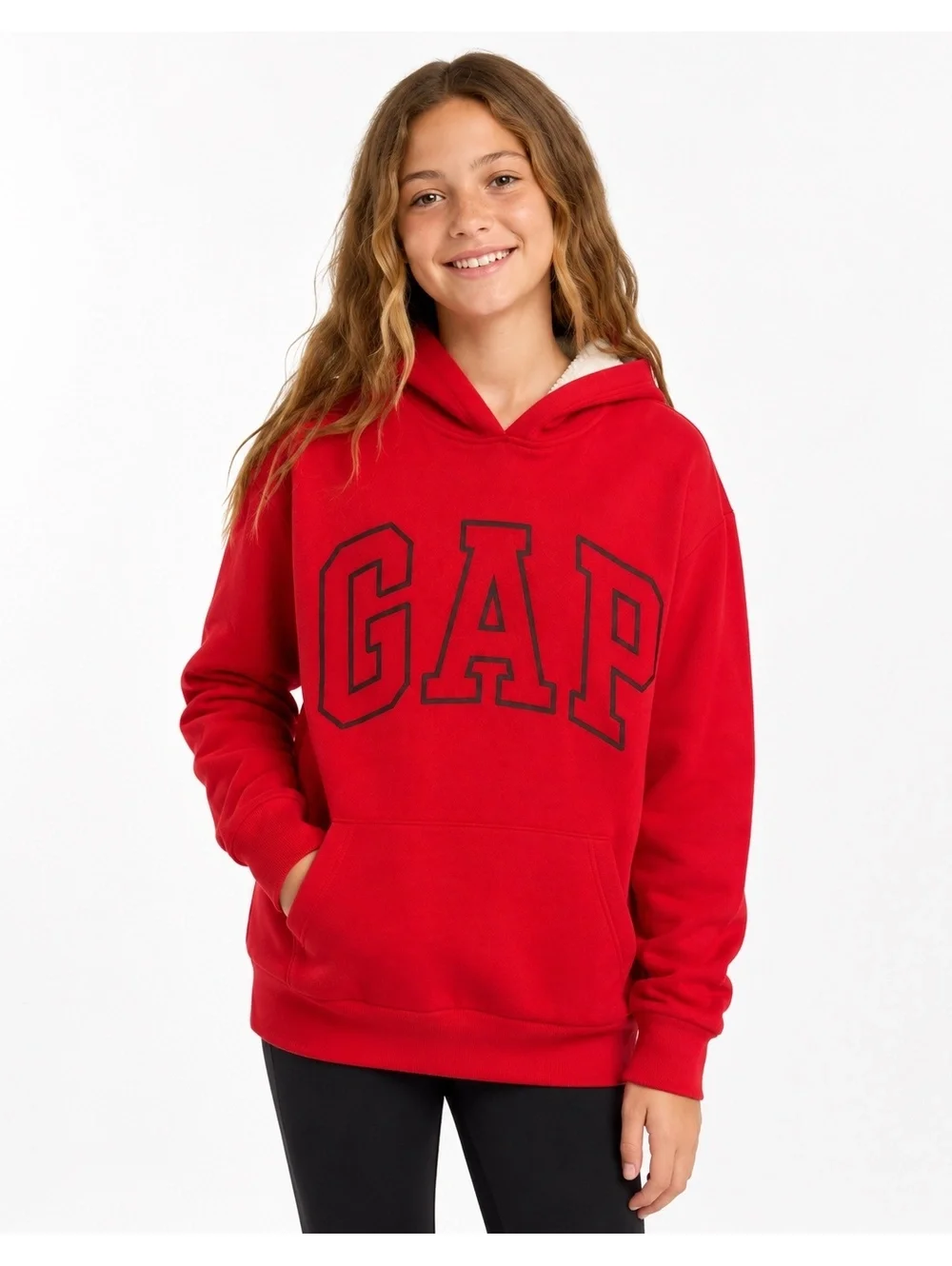 159. NWT! GAP Kids•Red Sherpa-Lined Logo Hoodie•Size L (10)